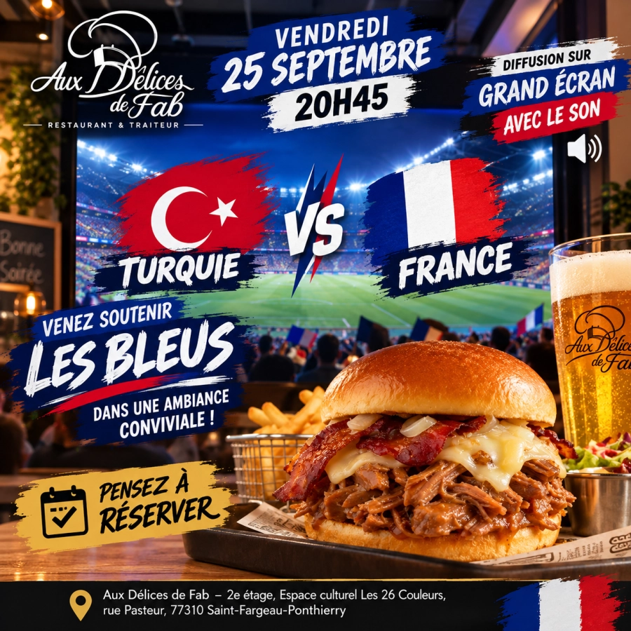 🇫🇷⚽ Ce soir à 20h45, rendez-vous chez Fab’ pour Turquie–France ! Premier match…
