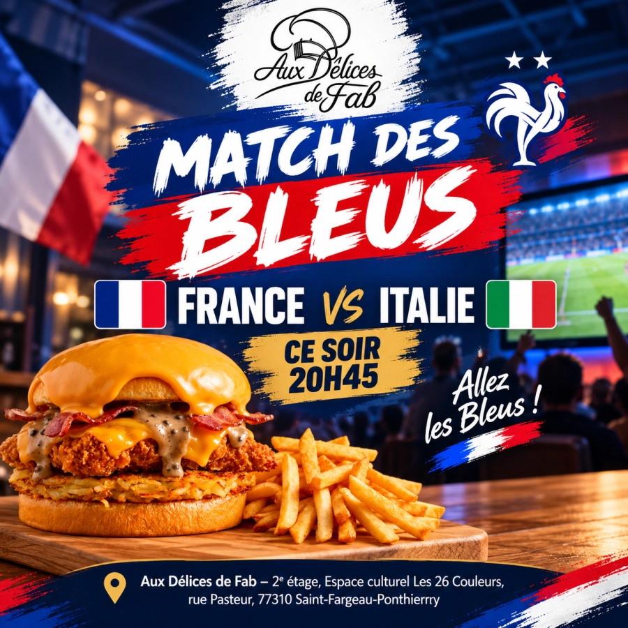 🇫🇷⚽ Ce soir, on vibre avec les Bleus chez Aux Délices de Fab ! Venez profiter…